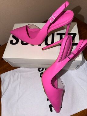 SCHUTZ Hot Pink Pointed-Toe Slingback Stilettos
